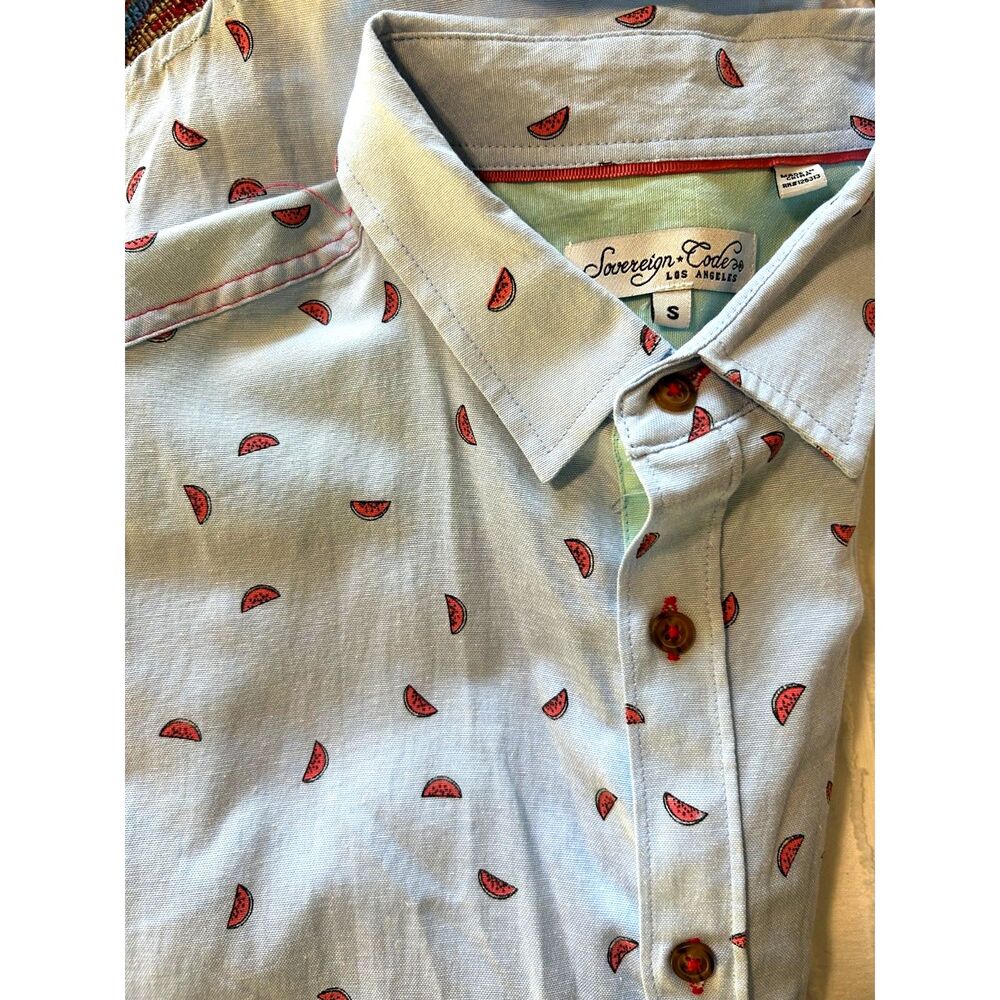 SOVEREIGN CODE Pismo Lt Blue Watermelon Mens S Button up Shirt Summer Spring Cas